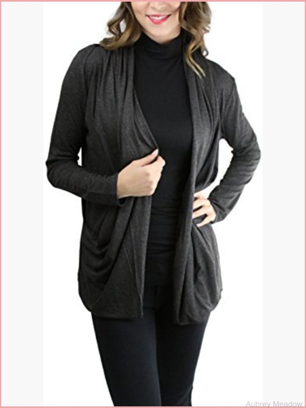 Long Sleeve Rib Banded Open Front Cardigan with Pockets - Picture 4 of 4